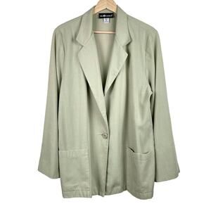 90s Sage Green Blazer Chore Jacket Longline Vintage Preppy Minimalist Size 14